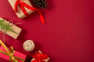 Creative christmas concept. Red background.