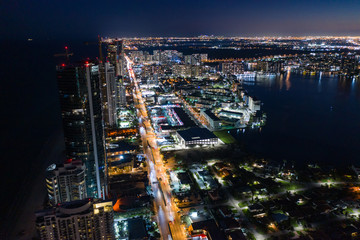 Fototapeta na wymiar Aerial photo city at night bright urban lights