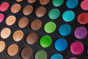 Palette of colored eyeshadows, close-up