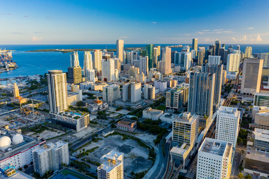 Beautiful aerial landscape city photo Downtown Miami FL USA