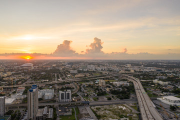 Aerial photo sunset west Miami Florida USA