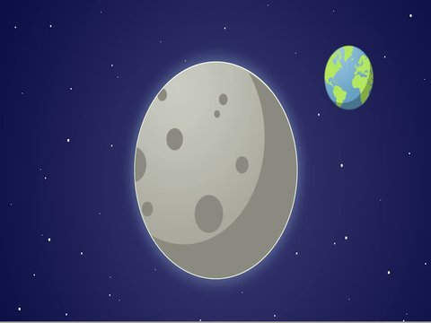 Moon rotating in the space with the earth in the background - animation with cartoon style illustration in flat design