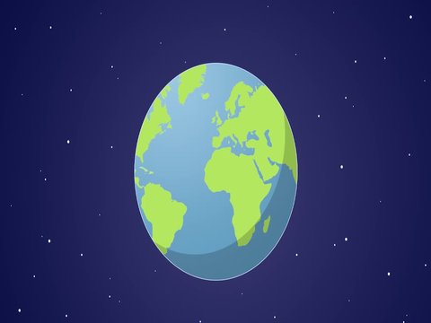  Earth planet rotating in the space - 3D animation with cartoon style illustration in flat design