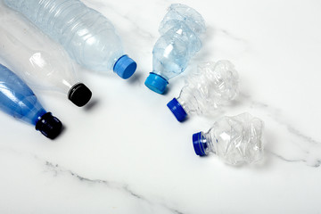 Plastic bottles to recycle. Knolling concept