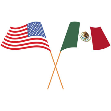 United States of America, United Mexican States. National flags, icon set. Vector illustration on white background.