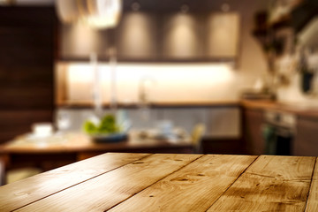 desk of free space and kitchen interior 