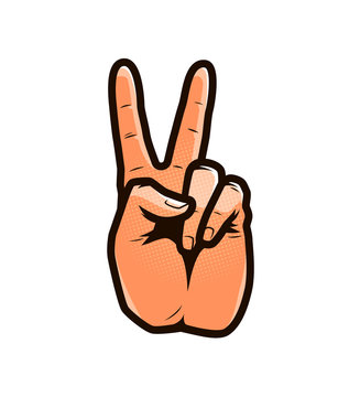Victory or peace sign in pop art retro comic style. Vector illustration
