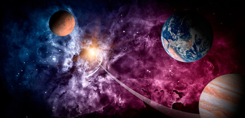 Fototapeta na wymiar Planets of the solar system are attracted by the center of the galaxy and a massive black hole. Elements of this image furnished by NASA.