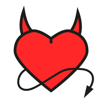 Devil's heart with horns and a tail. Vector icon