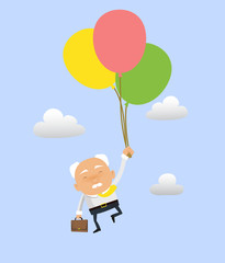 Old Boss Businessman - Flying with Balloons