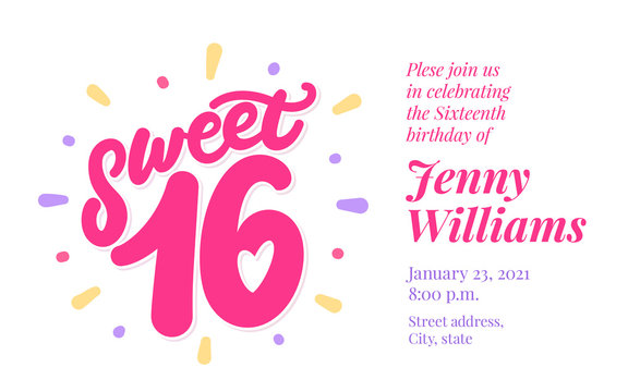 Sweet 16. Vector lettering invitation.