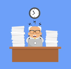 Old Boss Businessman - Frustrated from Office Work