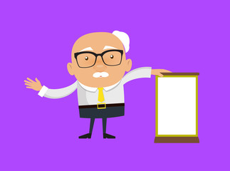 Old Boss Businessman - Standing with a Blank Board
