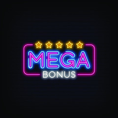 Obraz premium Mega Bonus Neon Signs Style Text Vector