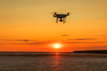 Morning sun with flying drone