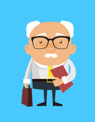 Old Boss Businessman - Standing with File and Briefcase