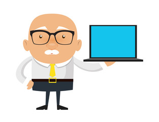 Old Boss Businessman - Presenting a Laptop