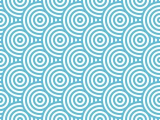 Fototapeta na wymiar Blue and white overlapping repeating circles background. Japanese style circles seamless pattern. Ocean, water symbolic texture. Modern abstract geometric wavy pattern tiles. Vector illustration.