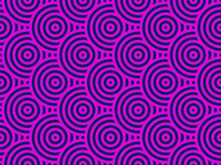  Roze en blauwe overlappende herhalende cirkels achtergrond. Japanse stijl cirkels naadloos patroon. Eindeloze herhaalde textuur. Moderne spiraal abstracte geometrische golvende patroon tegels. Vector illustratie. © Tasha Vector