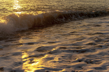 waves on beach at sunset