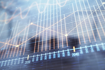 Multi exposure of stock market graph on conference room background. Concept of financial analysis