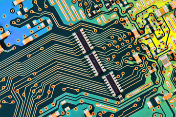 Electronic circuit board close up.