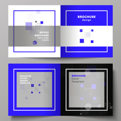 The vector illustration of the editable layout of two covers templates for square design bifold brochure, magazine, flyer, booklet. Abstract vector background with fluid geometric shapes.