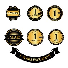 Warranty 1 year label gold and black style icon vector