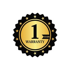 Warranty 1 year label gold and black style icon vector