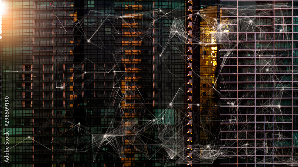 Aufkleber wireless network and connection technology concept with abstract bangkok city background