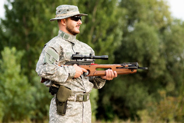 military guard security man with crossbow
