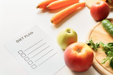 Body Care. DIet plan isolated on table in kitchen close-up