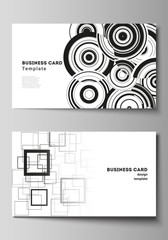 The minimalistic abstract vector illustration layout of two creative business cards design templates. Trendy geometric abstract background in minimalistic flat style with dynamic composition.