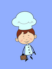 Kitchen Character Chef - Cheerful Face with Holding Suitcase