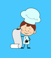 Kitchen Character Chef - Showing a Paper Scroll