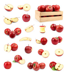 Set of fresh ripe red apples on white background