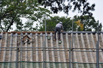 Korean traditional house roof Repair construction