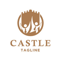 castle symbol icon with people on white background