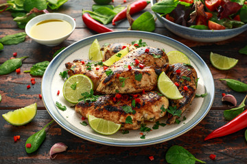 Homemade Grilled Chicken Breast in lime sauce with herbs