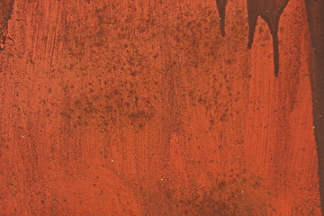  Rusty corrosion and oxidized background. Worn metallic iron panel. Abandoned design wall. Horizontal