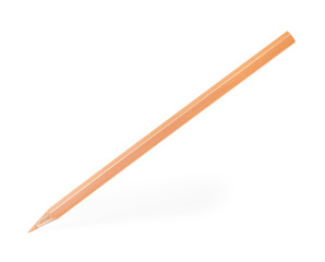 Apricot wooden pencil on white background. School stationery