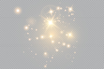 Merry Christmas. golden fire on a transparent background, golden dusty stars. vector illustrator