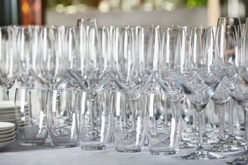 Set of empty glasses on table indoors