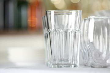 Set of empty glasses on table indoors