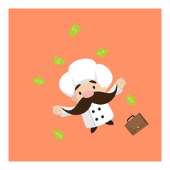 Funny Short Chef - Jumping in Excitement with money