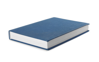 Book with blank blue cover on white background