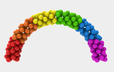 3d rendering. Lgbt Rainbow falg color balloon cruve gate design with clipping path isolated on white background.