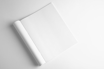 Blank book on white background, top view. Mock up for design