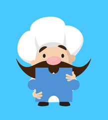 Funny Short Chef - Holding a Jigsaw Puzzle Piece