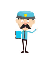 Funny Policeman Cop - Presenting a Tablet with blank screen